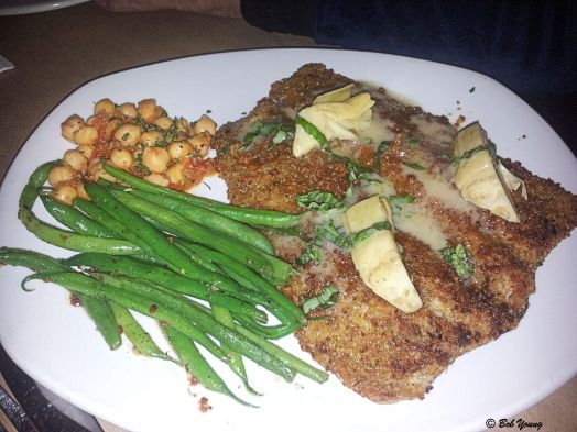 Trout with Twice Steamed Green Beans and Garbanzo Beans.