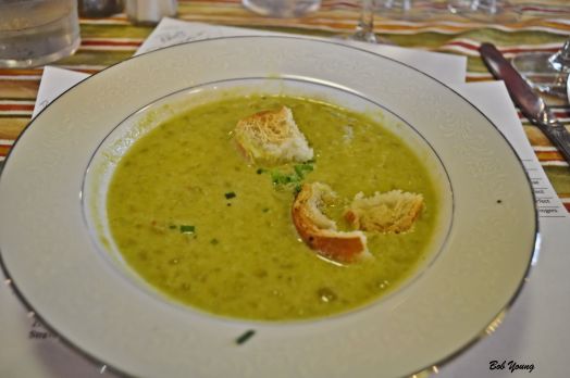 Pea Soup (interesting and good!) 2011 G3 Chardonnay 13.7 alc. nice gold color but lacking in taste. went well, however, with the soup