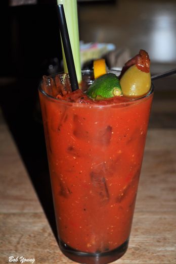Bacon Vodka Bloody Mary Daily allowance of vegetables in a glass.