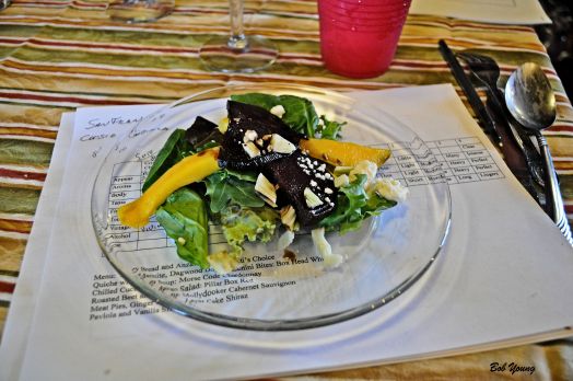 Roasted Beet and Mango Salad 2010 Pillar Box Red 14.5% alc. great taste and finish. a little light on the nose. [18] $15.00