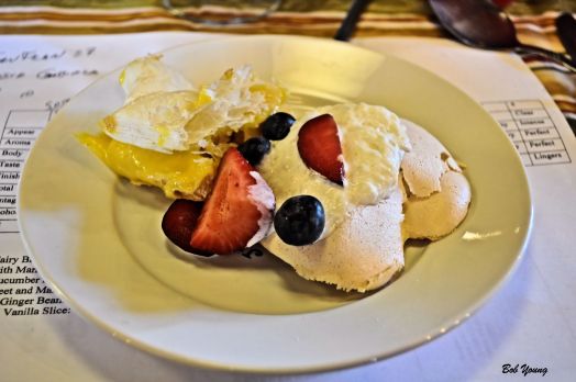 Pavlola and Vanilla Slice 2011 Layer Cake Shiraz 14.5% alc. a little heavy for this dessert,  but a very good wine, nonetheless. [18] $18.00