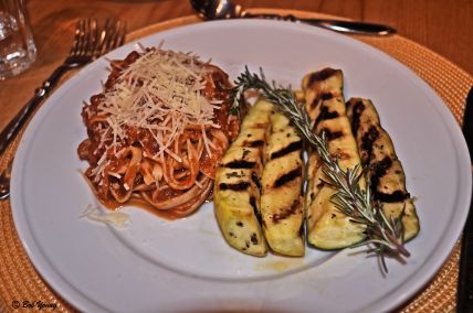 Linguine with Chicken Ragu Grilled Zucchine and Summer Squash What a delightful, and filling, entree.