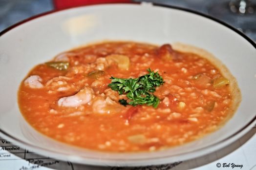 South American Shrimp Soup (I really liked this soup!) 2011 Iyzaguerre Red 13.5% alc. full bodied and went well with the soup. [19] $12.00