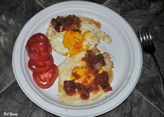 Fried Eggs with Fresh Housemade Salsa Fresh Sliced Tomatoes