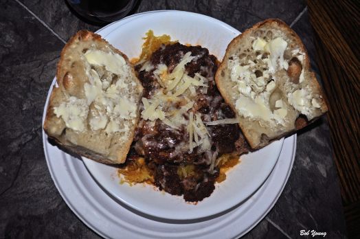 Spaghetti Squash Lamb and Buffalo Meatloaf Housemade Marinara Shaved Pecorino Romano Acme Bake Shop Ciabatta