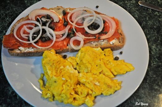 Lox Cream Cheese Capers Onion Rings Acme Bakeshop Toasted Sourdough Scrambled Eggs