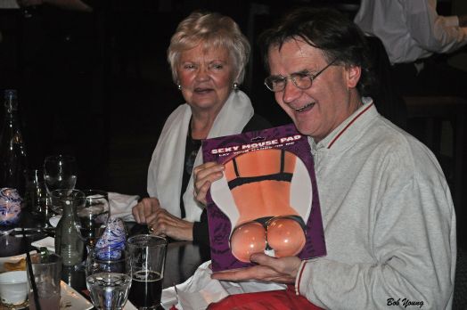 And at any party, there may be door prizes. Here was one of several. A mouse pad, at that!