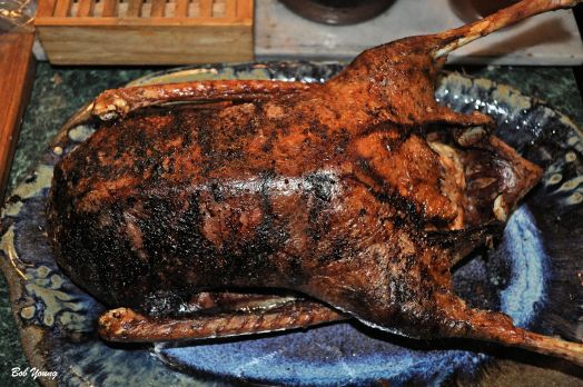 Roasting is complete and the goose is now resting.