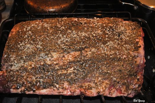 Rib-Eye Roast with thee rub on it and getting happy!