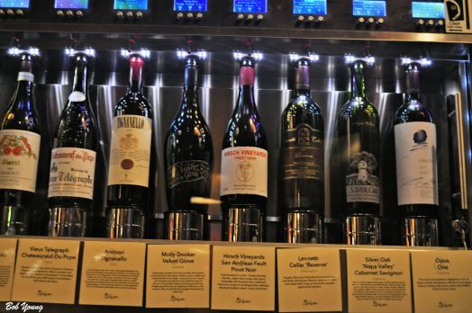 Some of the 144 available wines. A unique idea for dispensing the wine.