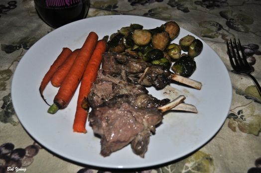 Crown Roast of Lamb Chops Fresh Grilled Carrots Balsamic Infused Brussels Sprouts