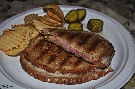 Ham and Cheese Panini on Acme Bake Shop Fresh Rye Chips Pickle