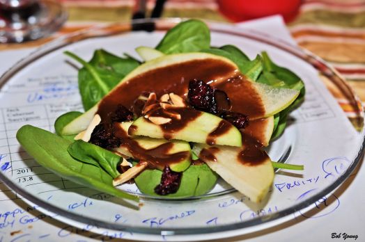 Pear and Spinach Salad truly a great salad that went extremely well with the wine. 2011 Jack Cabernet Sauvignon 13.8% alc. This wine went superbly with the salad! great body and finish. [19] $18.00