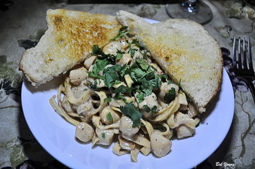 Scallop Alfredo Acme Bake Shop Toasted Sourdough 2012 Joseph Swan Vineyards Gewurztraminer