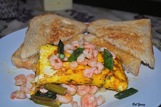 Shrimp and Fresh Asparagus Omelet Acme Bake Shop Toasted Sourdough
