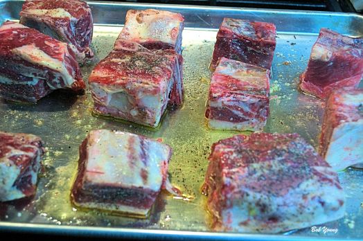 The beef short ribs have been cut and are thawing and getting ready fr roasting.
