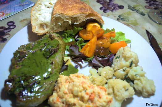  Whipped Parsnip and Carrot Braised Felzien Farms Lamb Chop with mint cream sauce Farm Fresh Mixed Greens and Tomato Salad Cauliflower with Brown Butter and Sage