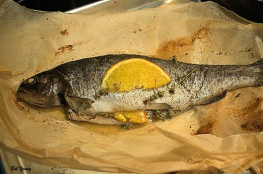 At 400 degrees F it takes about 20-25 minutes to steam this fish. Be careful when opening the packet, there is steam inside.