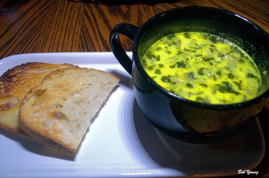 Cream of Mushroom Soup with Fenugreek and Turmeric Acme Bake Shop Toasted Sourdough 