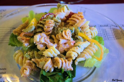 Shrimp Louis Pasta Salad 2011 Willamette Chardonnay 12.5$ alc. very light on the bouquet but moderate balance and finish. Went well with the salad. Good salad!
