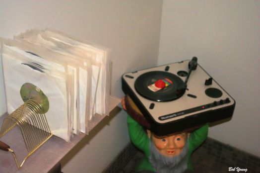 45 rpm records in the Men's Room and they say, in the Women's Room.