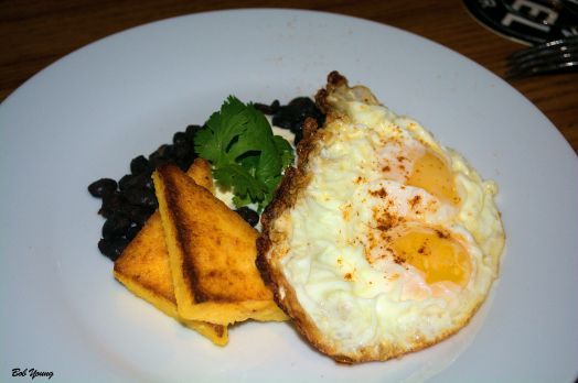 Fried Egg Moroccan Black Beans with Lemon Cream Polenta