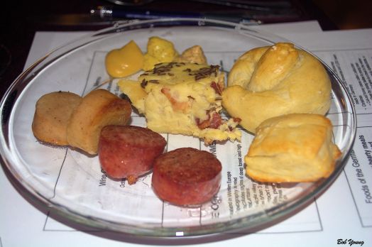 Brats, Pretzels, Mustard and Zwiebelkuchen Weihenstaphaner Beer great with these appetizers. light and refreshing