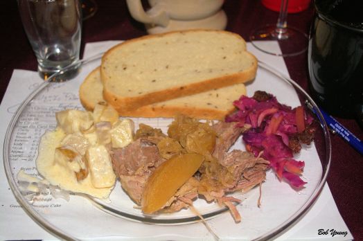 Pork and Apples with turnip and potato gratin and red cabbage 2011 Il Canapone 14% alc an OK wine that went pretty good with the pork [16] $18.00