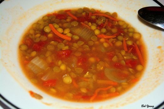 Ginger Lentil Soup (delicious!)  2012 Revelry Merlot 13.6% alc. this was a superb match with the spiciness of the ginger in the soup. perfect paring! [18] $17.00