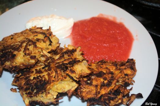 Potato Latkes Sour Cream Apple Berry Sauce