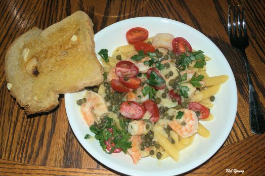 Start off with Shrimp Pasta Acme Bake Shop Garlic Sourdough