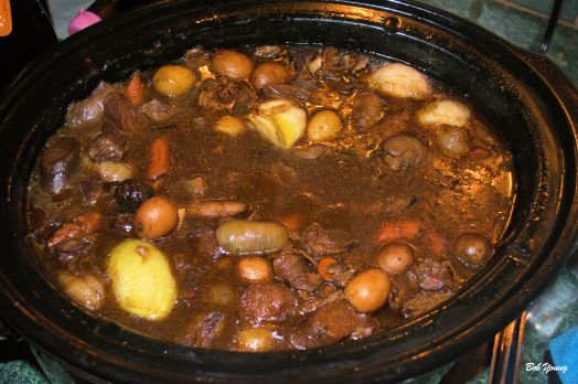 Here is a Beef  Stew we made for a New Years Day Party. Mostly local products: beef, carrots, onions, potatoes and herbs. It was yummy!