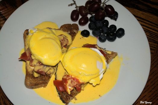 Meadowlark Farms Eggs Benedict Robin's Icebox Lox Easy Blender Hollandaise Sauce Acme Bake Shop Multi-Grain Toast Fresh Fruit