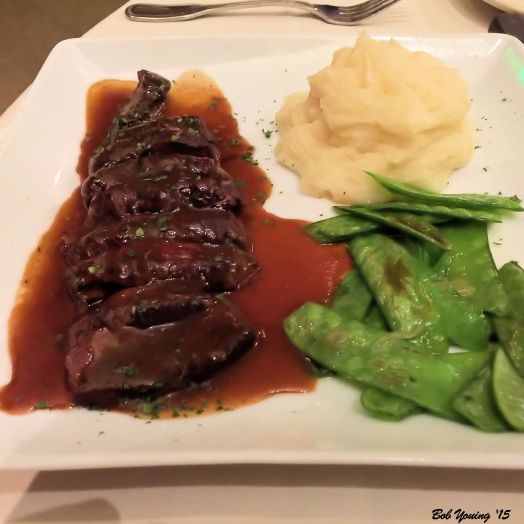 Kobe Beef with garlic mashed potatoes steamed peas