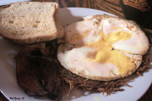 Falls Brand Bacon Acme Sourdough Toast Burley Potatoes Jasmine Tea Mock Fried Eggs from Meadowlark Farms