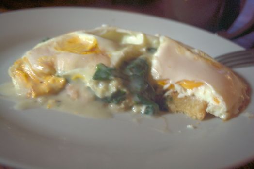 Sorry about the poor quality of this photo of the eggs as above. But it shows the layers of the breakfast.
