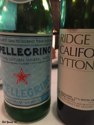 We brought our own 2005 Ridge Zinfandel ($10 corkage fee), but they do have a wide selection of wines.