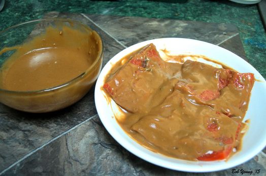 Copper River Salmon marinating in the mustard/soy sauce marinade. 