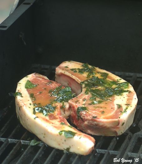 No! These are not rib-eye steaks! These are Homestead Farms Pork Chops!!! Oh yum!