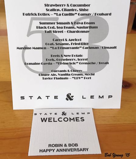 The menu and our place card. Yes, it is that formal!