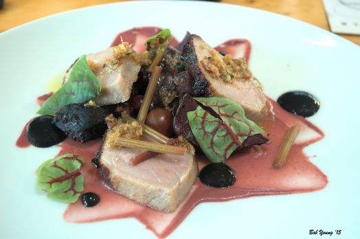 Beets & New Potato Pork. Gooseberry. Sorrel Domaine Gayda – “Flying Solo” Grenache/Syrah