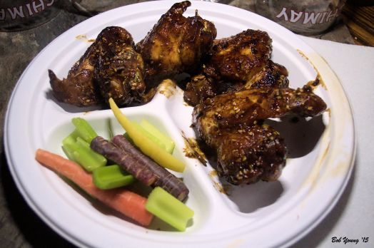Sticky Marinated Chicken Wings Fresh Vegetable Mixture