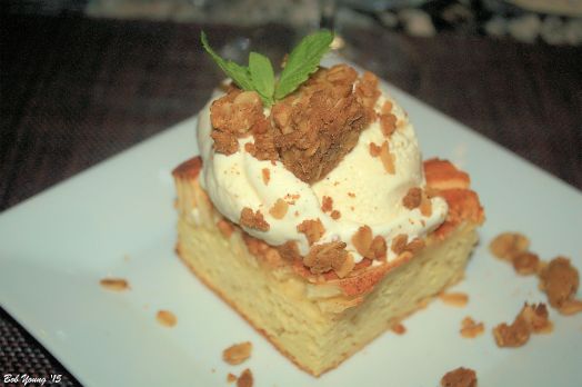 Apple Kuchen traditional apple cake, nutmeg ice cream (awesome), oat crumble 2014 Dr Loosen Blue Slate Riesling