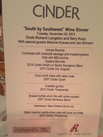 The menu and accompanying wines.