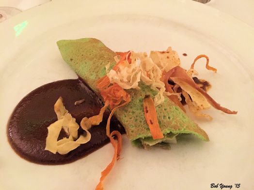 Duck Confit Crepe with Raisin Mole
