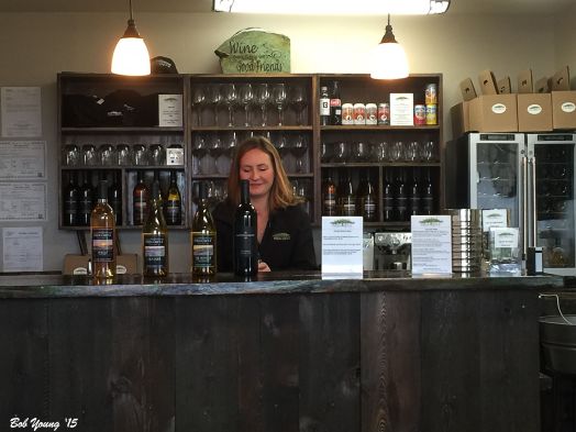 Artist Stephanie Hodge at the tasting counter.