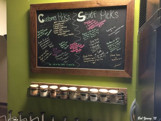 A wide variety of fry dips and salts are available. Help yourself.