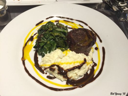 Steak Mixed Greens Cauliflower Grits