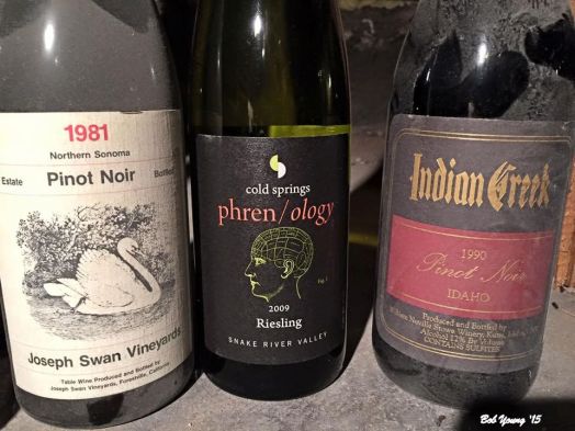 Good wines with dinner. The best of the reds was the Swan. The Indian Creek was good, but a lot of the fruit was gone.