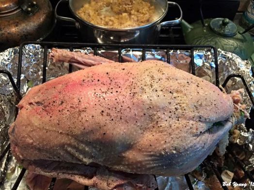 The goose, from Meadowlark Farms in Nampa, ID. was superb. Moist and done perfectly. Stuffed with Chestnut Stuffing. Delicious. Gravy made from the goose drippings.